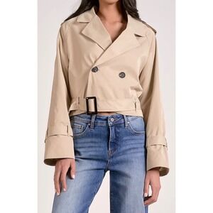 Elan Tan Cropped Double Breasted Trench Jacket JK8247 Womens Large NEW